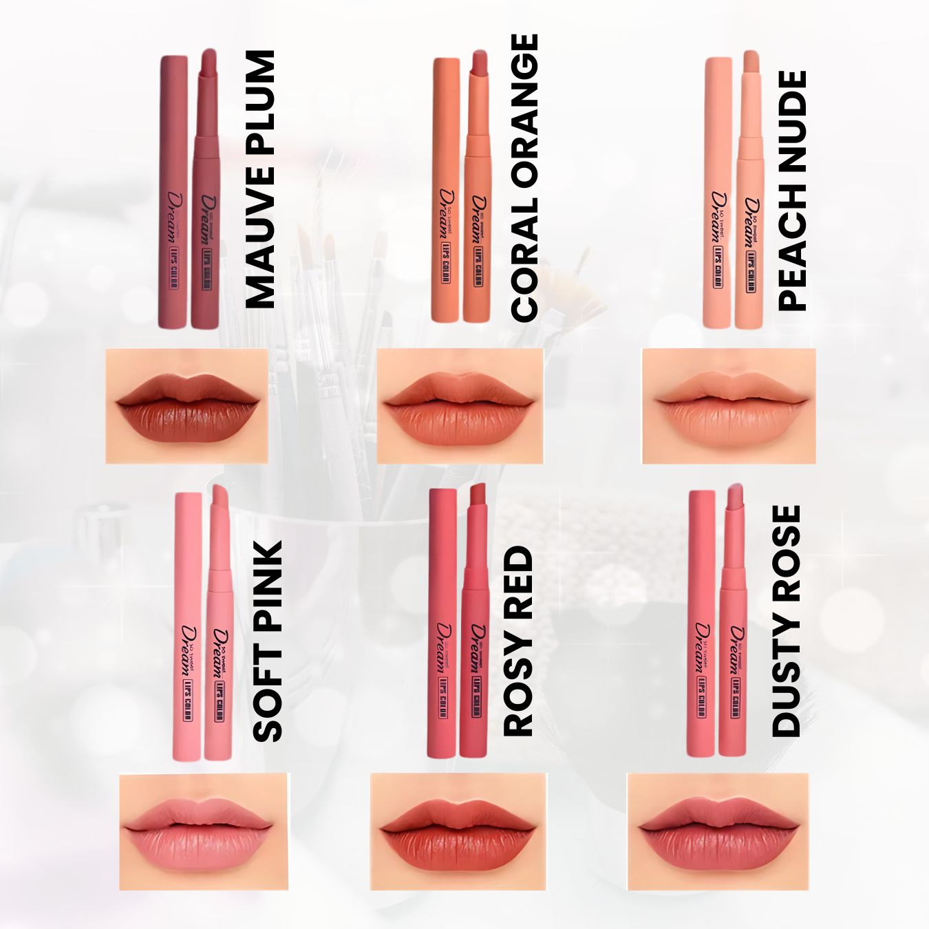 HENG FANG Set OF 6 - Waterproof Matte Color Makeup Lipsticks