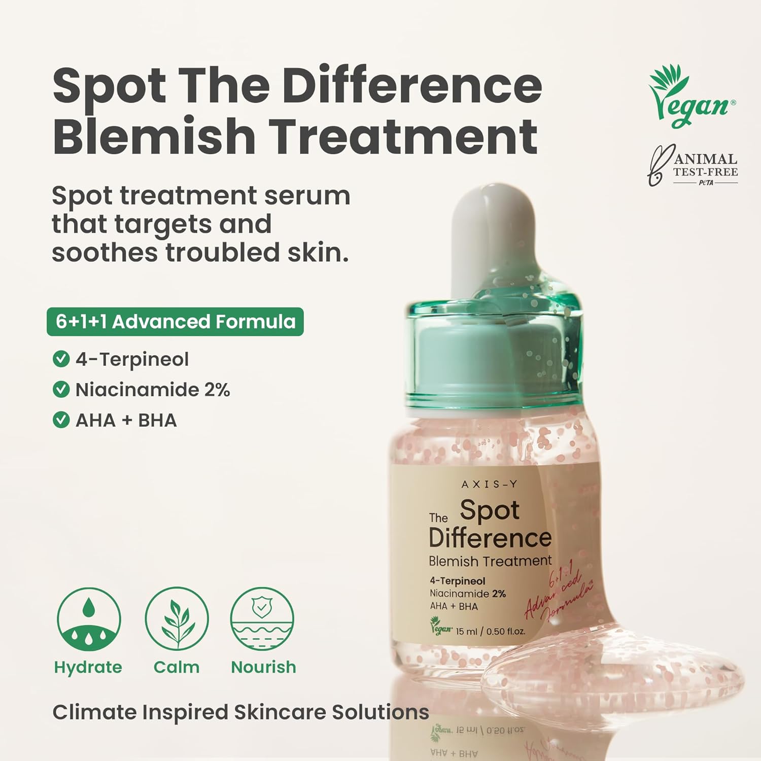 AXIS-Y Spot The Difference Blemish Spot Treatment - 4-Terpineol 2% Niacinamide AHA BHA Soothes Breakouts & Skin Barrier Repair - Vegan Korean Skin Care Face Serum - 0.50 fl. oz