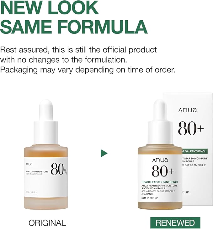 Anua Heartleaf 80% Soothing Ampoule 30ml/1.01 fl.oz. I non-greasy, highly concentrated skin calm serum hydrating panthenol B5 calming treatment for combination, sensitive, normal skin